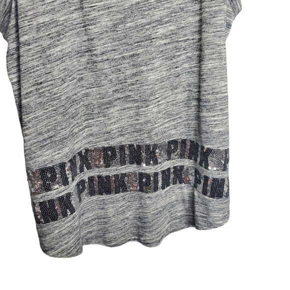 PINK Victoria's Secret Bling Sequin Grey Tank Top Logo Women's Size Medium - Picture 2 of 12